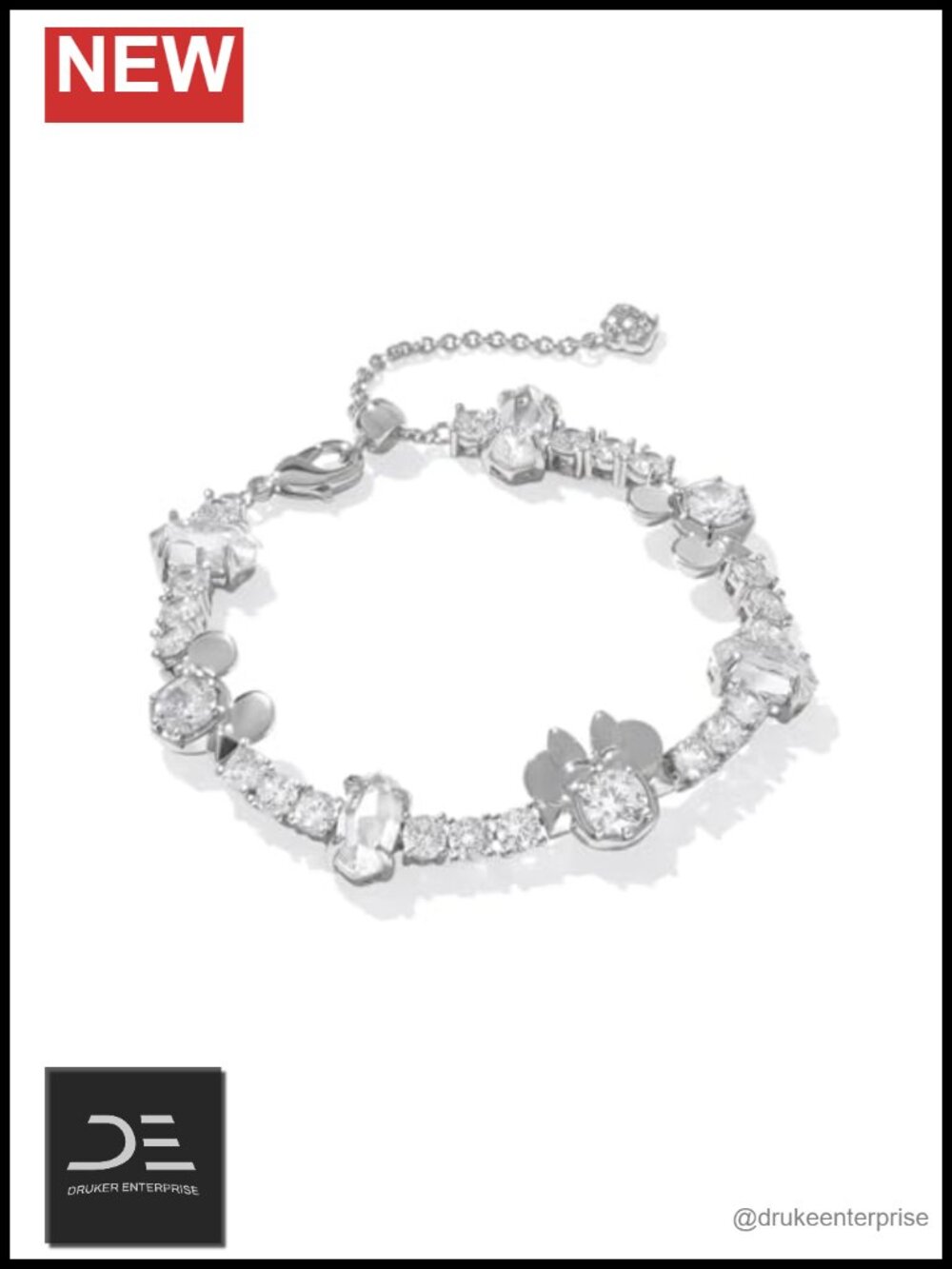 Mickey Mouse Minnie Tennis Bracelet Silver Crystal Chain Women's Jewelry